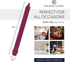 Colonial Candle Unscented Taper Candle, Classic Collection, Mulberry, 10 In, Pack of 12 - Up to 8 Hours Burn