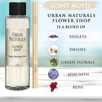 Urban Naturals Reed Diffuser Oil Refill Flower Shop, Violets, Daisies, Hyacinth, Rose Petals, 4 oz + Free Reed Sticks, Made in The USA