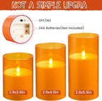Flameless Candles, LED Candles with Remote Control and Timer, New Real Flickering 3D Wick Battery-Powered Acrylic Column Candles for Romantic Ambiences and Home Décor, Set of 3 (Orange)