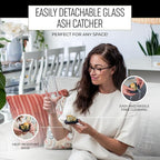 4 in 1 Ceramic Incense Burner with Glass Ash Catcher, Incense Holder for Sticks, Palo Santo, Sage and Cones - Ceramic Ash Catcher Tray for Meditation Yoga Room Home Decor - Black