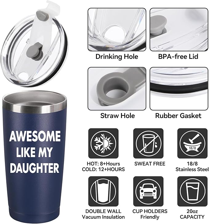 Father's Day Gift for Dad from Daughter - 20oz Coffee Mug - Best Bonus Dad Birthday Gifts for Father, Husband - Christmas Ideas Drinking Cup Tumbler, Navy Blue