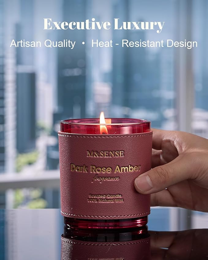 M&SENSE Rose Amber Scented Candles-Vegan Soy Wax, Floral Naturally Scented, No Toxin 10oz 42-Hour Long Burning Time, Relaxing Aromatherapy Candle for Bathtub, Rooms, Date Night, Fancy Gift Ideas