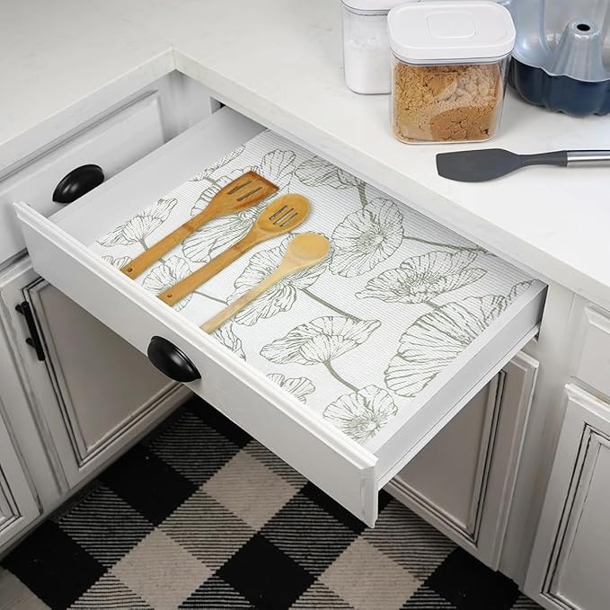 Shelf Liner for Kitchen Cabinets Non-Adhesive Cabinet Liner,Non-Slip Drawer Liners,Waterproof Pantry Shelf Liners Cover,Easy to Clean Cabinet Liners for Shelves,Drawers,Cupboard (12In x 10FT)