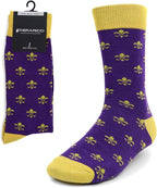 boxed-gifts Men's Mardi Gras Socks Fleur de Lis Patterned Premium Cotton Dress Casual Crew Socks for Men