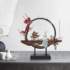 Backflow Incense Holder with LED Light and Plum Blossom, Ceramic Lady Chinese Style Backflow Incense Burner Perfect for Relaxing or Home Decor