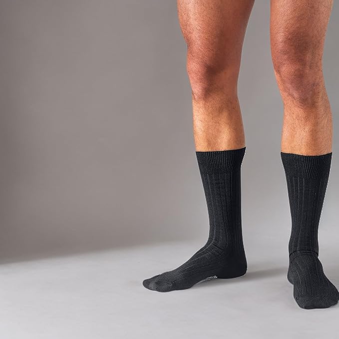Merino Wool Mid-Calf Dress Socks for Men, Ribbed Dress Socks
