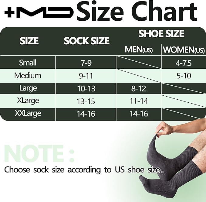 +MD Crew Socks for Men 6 Pairs, Viscose Bamboo Socks, Mens Dress Socks with Soft Cushioned, Smell Control, Black White
