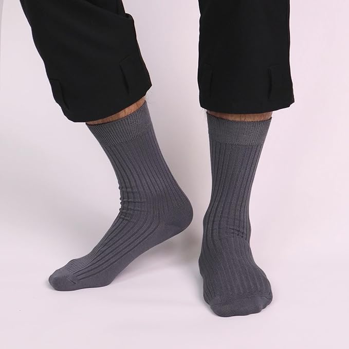 SERISIMPLE Men's Dress Socks - Bamboo Viscose Thin Ribbed Knit, Silky & Soft, Lightweight Business Crew Socks 5 Pairs
