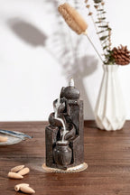 Unique Cascading Basins Ceramic Waterfall Incense Holder, Paired with a Pack of Backflow Incense Cones. (Metallic)