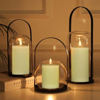 Real Wax Flameless Candles with 6hrs Timer, Battery Led Pillar Candles Flickering 3D Wick Pack of 3 Striped Candles, Party Dinner Home Decor House Warming, Ivory Φ 3" H 5" 6" 7"