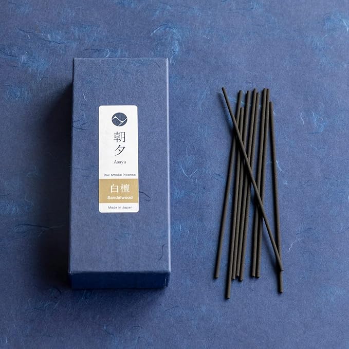 Gift Set: Sandalwood Incense Sticks & Navy Blue Lotus Holder by Asayu Japan
