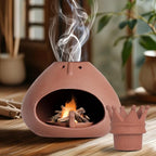 Palo Santo Holder Terracotta Incense Burner Clay Chiminea Furnace with Chimney for Palo Santo Sticks, Sage Ash Catcher, Cone Incense Burning, Essential Oil, Gift for Yoga, Relaxation, Meditation