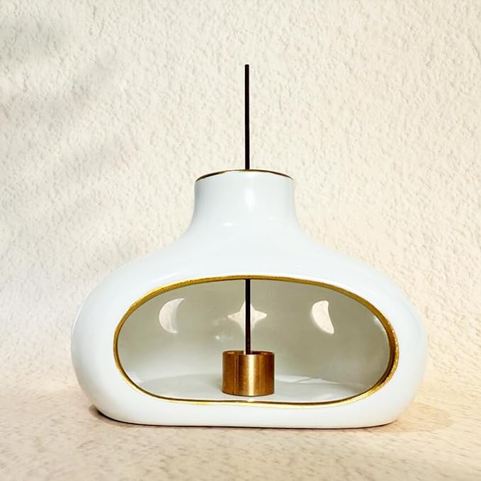 Ceramic Incense Holder Set-Handcrafted Palo Santo&Sage Cone Burner with Holes, Smudge Bowl for Meditation&Yoga-Palo Santo Holder-Home Decor for Relaxation, White