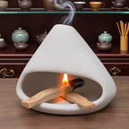 Ceramic Palo Santo Burner, Mini Chimney Incense Holder with Ash Catcher, Aromatherapy Meditation Home Decor for Anxiety Relief, White