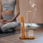 2 in 1 Incense Holder for Sticks, Anti-Ash Flying Incense Burne with Glass Ash Catcher and Incense Sticks Organizer for Meditation Yoga Spa Home Decor (Dark Base)