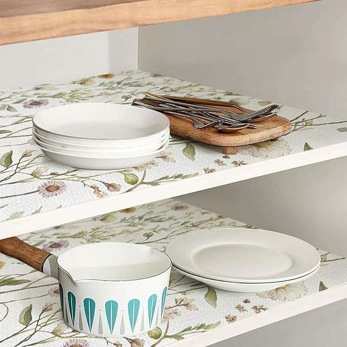 Tatyanna Drawer and Shelf Liner for Kitchen Cabinets Non Adhesive Drawer Liners Floral Cabinet Liner Strong Grip Non Slip Shelf Liners Waterproof Kitchen Cupboard Liner Easy to Clean 12IN x 16.4FT
