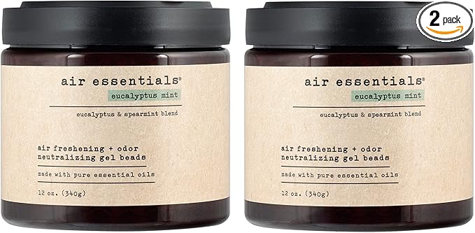 Air Essentials Air Freshener & Odor Neutralizer Gel Beads - 12 oz, Pack of 2 - Odor Eliminator - Made with Pure Essential Oils - Eucalyptus Mint Scent