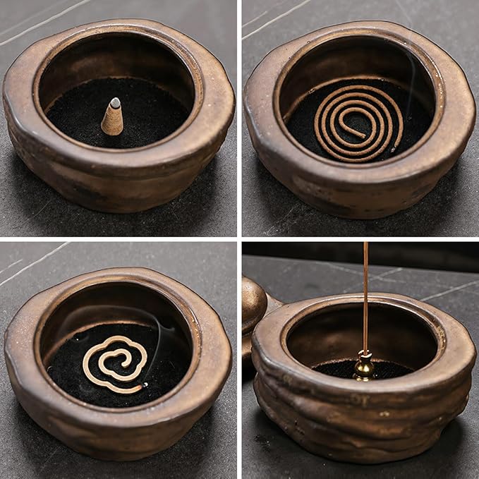 Ceramic Incense Burner for Cone & Coil – Faceless Buddha Statue for Protection & Zen Meditation, Home Decor to Ward Off Negativity