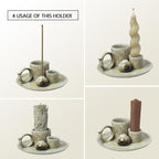4 in 1 Incense Burner Holder for Sticks, Palo Santo Sticks Holder, Candle and Sage Holder for Burning Ceramic Ash Catcher Tray for Meditation Yoga Room Home Decor (Gray)