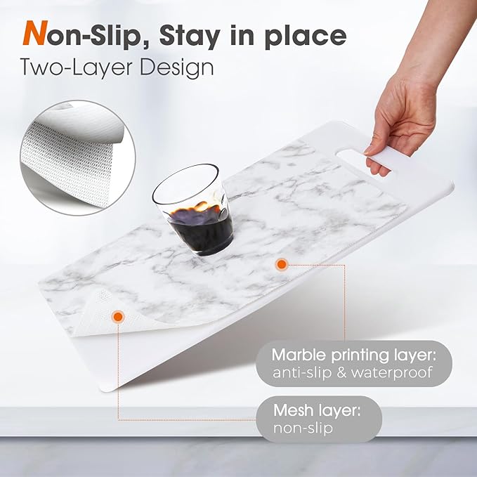 Drawer and Shelf Liner, Non-Slip Kitchen Cabinet Liners Non-Adhesive Thick Strong Grip Waterproof Washable Mats Protect Dresser Shelves Cupboard Bathroom Cabinets, White Marble, 18 in X 20 FT