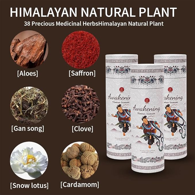 Tibetan Incense Stiks - Himalayas Natural Organic Incense - Including 180 Sticks and 1 Brass Incense Holder Long Time Lasting for Meditation, Yoga, Reiki, Aromatherapy Energy Cleansing