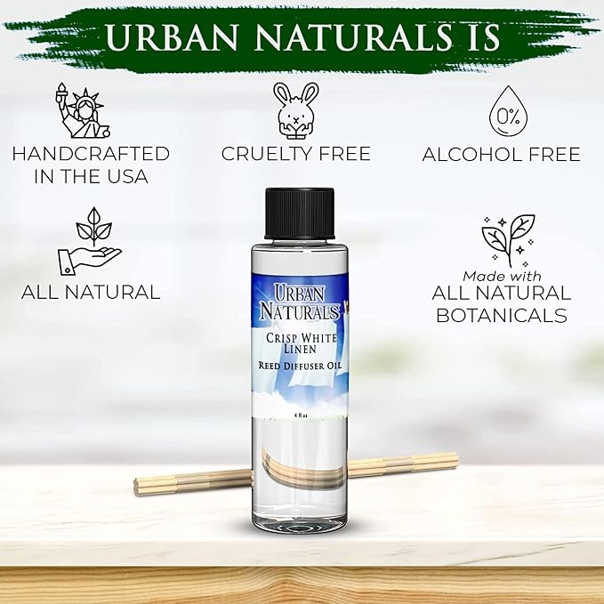 Urban Naturals Crisp White Linen Scented Oil Reed Diffuser Refill | Free Set of Reed Sticks! A Fresh, Clean Cotton Scent, 4 oz (2 Pack)