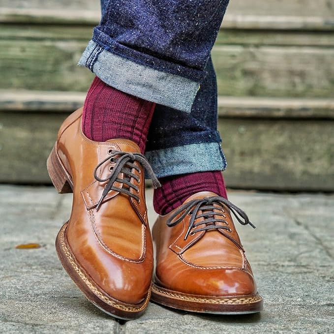 Merino Wool Mid-Calf Dress Socks for Men, Ribbed Dress Socks