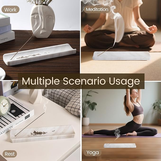 Koville Marble Incense Holder, Incense Holder for Sticks, Incense Sticks Holder Ash Catcher for Meditation Yoga SPA, Natural Stone Incense Burner, Home Table Decor (White)