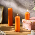 MTLEE 18 Pcs Set of 3 Pillar Candles Bulk 2 in x 3, 6, 8 Long Burning Clean Unscented Smokeless Pillar Candles for Wedding Emergency Lanterns Ceremony Party (Orange)