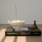 Handmade Rustic Terracotta Incense Holder, Wabi‑sabi Ceramic Palo Santo& Sage Sticks Bowl, Minimalist & Retro Blow, A Spiritual Decor for Yoga&Meditation (Off-White)