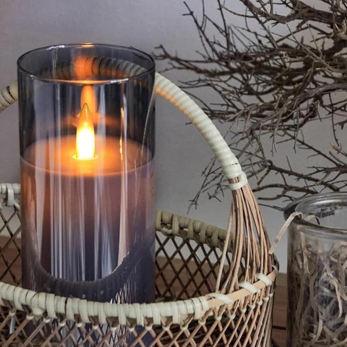Flameless LED Candles, New Analog 3D Wick Battery Powered Candle, Fake Candle with Remote Control & Timer for Dining Table/Cafe/Living Room/Bedroom/Wedding Center Decor (Grey)
