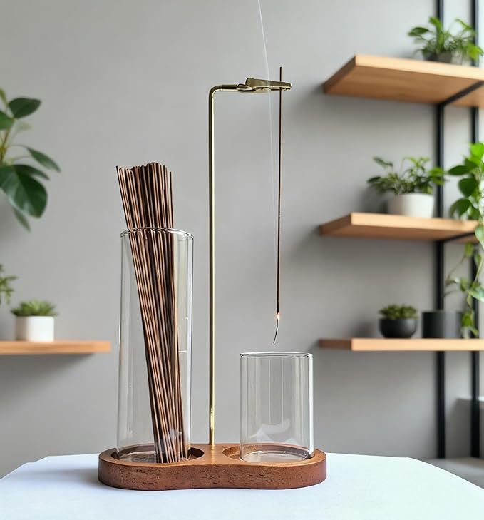 2 in 1 Glass Incense Holder & Burner with Ash Catcher – Decorative Incense Stick Holder for Aromatherapy, Yoga, Meditation