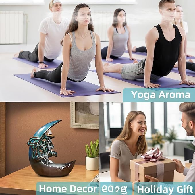 Moon Backflow Incense Holder – Ceramic Incense Cone Holder with 60 Backflow Incense Cones | Waterfall Incense Burner & Waterfall Fountain | Incense Waterfall Effect for Relaxation & Meditation