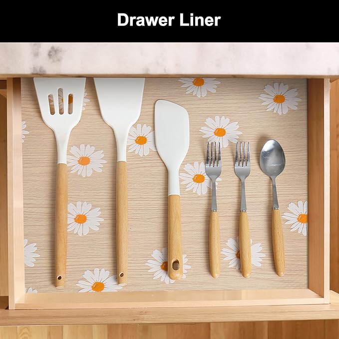 Cooyes Shelf Liner – Premium Non-Adhesive Cabinet & Drawer Liner for Kitchen – Waterproof Shelf Paper with Modern Pattern – Durable EVA Cabinet Mat – Easy to Cut