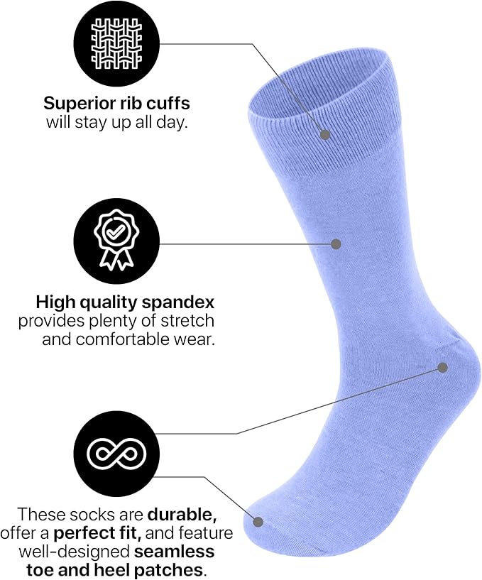 Feraricci Solid Color Casual Dress Socks for Men - Colorful & Comfortable Crew Socks