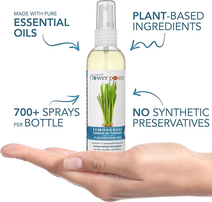 Air Freshener Spray | Lemongrass 4 Fl Oz | Pack of 3 | Scented w/ Pure Essential Oils | Non-Aerosol Plant-Based Odor Eliminator | Room, Linen, or Car Spray | Cruelty-Free & Vegan