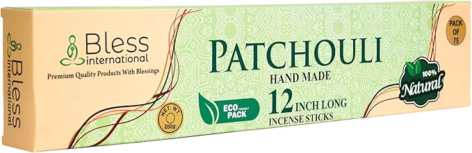 Bless-International-Patchouli 100%-Natural-Handmade-Incense-Sticks Organic-Chemicals-Free-for-Relaxation-Positivity-Yoga-Meditation 12-Inches-1-Hour-Plus-Burning-Time-150-Sticks-14-OZ