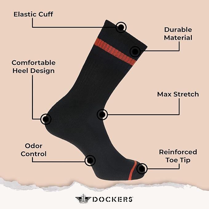 DOCKERS Men's Performance Socks - 3-Pairs and 6-Pairs Athletic and Dress Crew Socks for Men