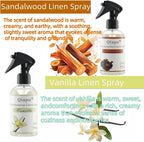 4-Pack Linen Spray Set – Vanilla, Sandalwood, Green Tea & Lemon Room Spray for Pillows, Sheets & Home Fragrance with Natural Essential Oils