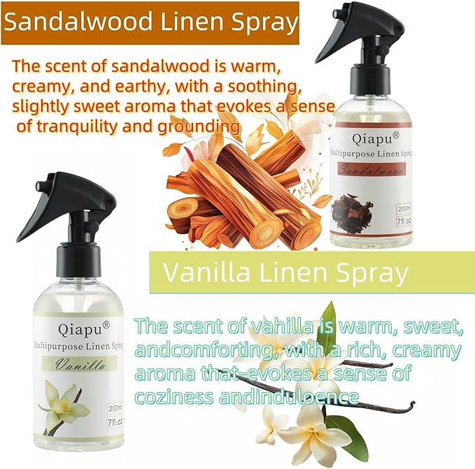 4-Pack Linen Spray Set – Vanilla, Sandalwood, Green Tea & Lemon Room Spray for Pillows, Sheets & Home Fragrance with Natural Essential Oils