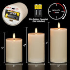 Real Wax Flameless Candles with 6hrs Timer, Battery Led Pillar Candles Flickering 3D Wick Pack of 3 Striped Candles, Party Dinner Home Decor House Warming, Light Gray Φ 3" H 5" 6" 7"