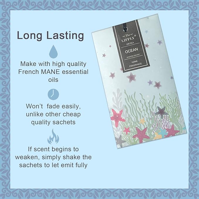 14 Packs Scented Sachets Bag for Drawers and Closets Long-Lasting Home Fragrance Sachet Lavender Rose Jasmine Ocean Vanilla Sandalwood 6 Different Scent Gift Box