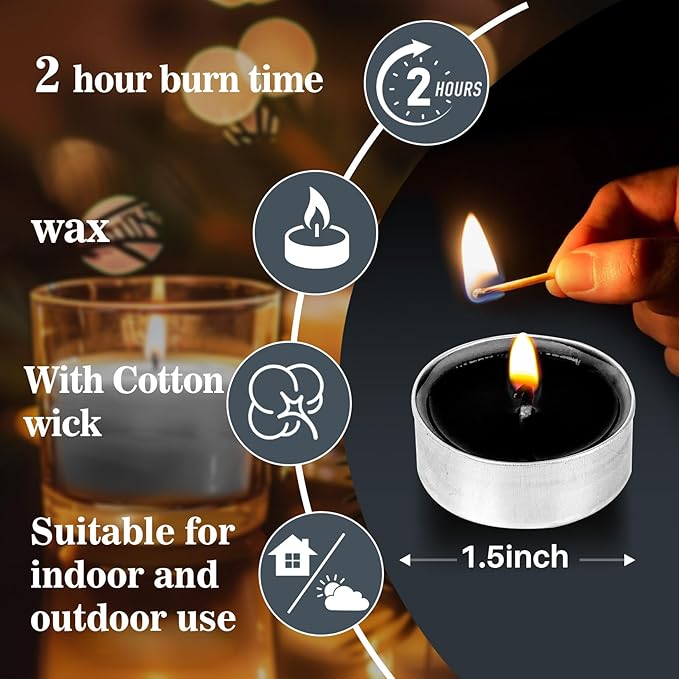 Black Tealight Candles Bulk - Mini Votive Tea Tree Lights Tea Lights Candles with Cotton Wick for Home,Pool,Shabbat,Wedding,Emergencies,Christmas 25PCS