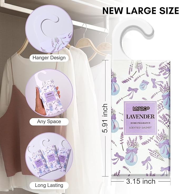 MYARO 12 Packs Lavender Large Scented Sachets for Drawer and Closet, Long-Lasting Hanging Sachet Bags Closet Deodorizer Scented Air Fresheners for Home for Lover