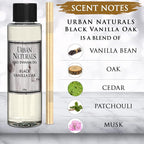 Urban Naturals Black Vanilla Oak Scented Oil Reed Diffuser Refill. Free Set of Reed Sticks, with Warm Vanilla, Oak, Cedar, Patchouli and Musk Scent Notes. A Sensual, Aromatic Home Fragrance, 4 oz