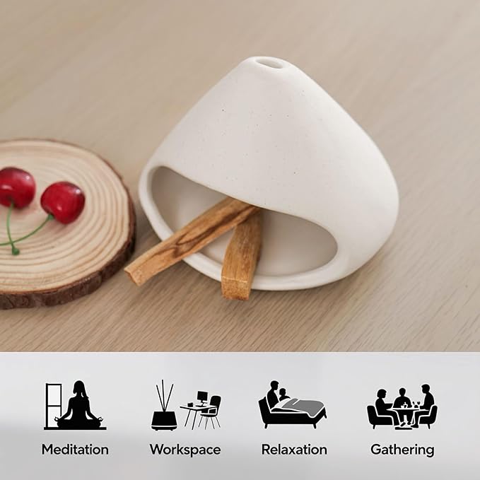 Ceramic Palo Santo Burner, Mini Chimney Incense Holder with Ash Catcher, Aromatherapy Meditation Home Decor for Anxiety Relief, White