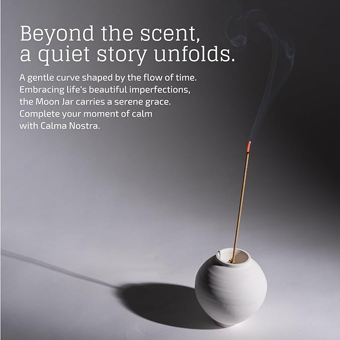 Moon Jar Incense Holder Set – Korean Home Decor with Upcycled Oyster Shell Stand, Aesthetic Tabletop Gift, Ceramic Art Figurine for Room Decoration