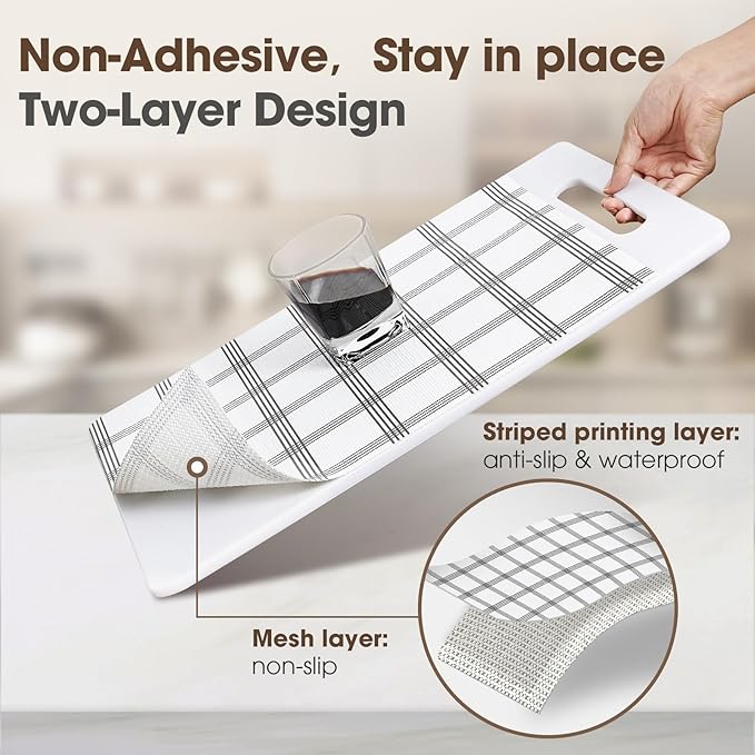 Drawer and Shelf Liner, Non-Slip Kitchen Cabinet Liners Non-Adhesive Thick Strong Grip Waterproof Washable Mats Protect Dresser Shelves Cupboard Bathroom Cabinets, White Stripes, 12 in X 20 FT
