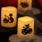 CANDLE CHOICE Battery Operated Flameless Votive Candles with Timer LED Candle Lights with Automatic Built-in Daily Cycle Timer, Pumpkin Decals for Halloween Decorations, Pack of 6, Batteries Included