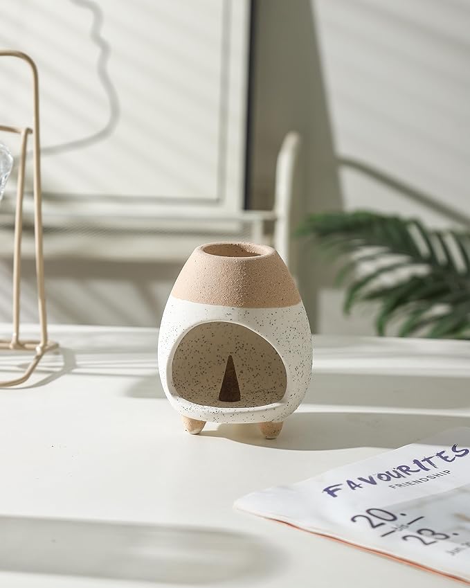 Palo Santo Holder Burner, Handcrafted Ceramic Incense Holder Burner and Ash Catcher for Palo Santo Sticks or sage Bundles, Smudge Bowl, Meditation Home Decor (White Yellow)